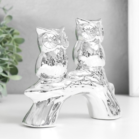 Souvenir ceramics "Two owls on the snag" silver 15x4.5x13.3 cm-3