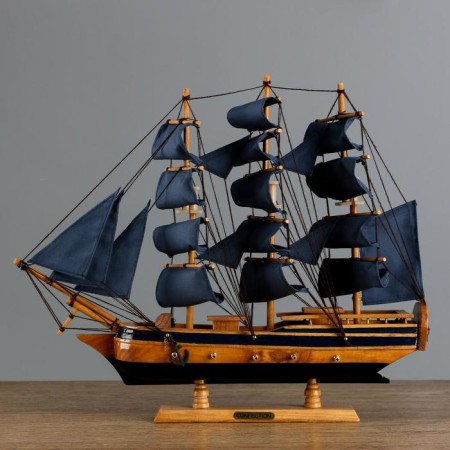 The ship "Sea Orchestra" is three -masted with blue sails, 40*8*35cm
