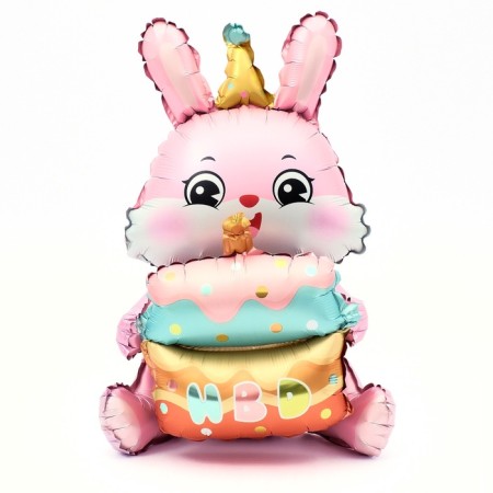 Foil ball 37 "Bunny with cake", pink color