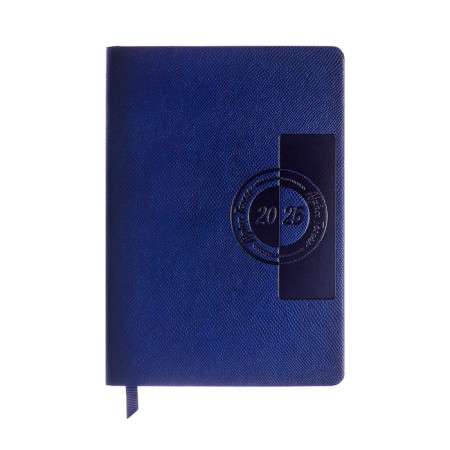Dated diary of 2025, A6+, 176 sheets "Lyon", solid cover, pancake embossing, with liesa, block 80 g/m2, blue