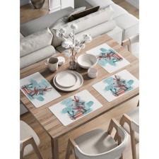 A set of napkins for setting the table “Bunny with a gift”, rectangular, rounded edges, size 30x46 cm, 4 pcs