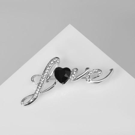 Love brooch, black and white color in silver