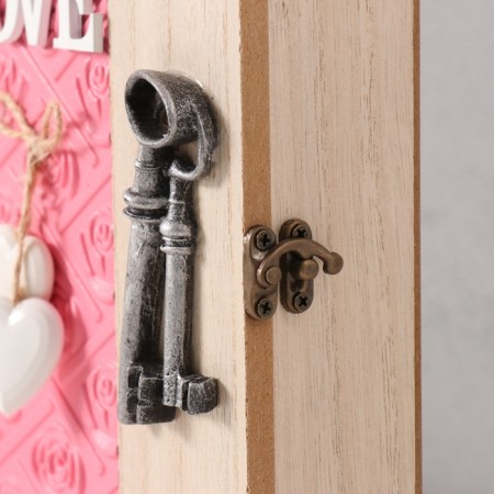 Keywood tree 6 hooks "Circles. Keys and heart" Pink 6.5x20x26.5 cm-2