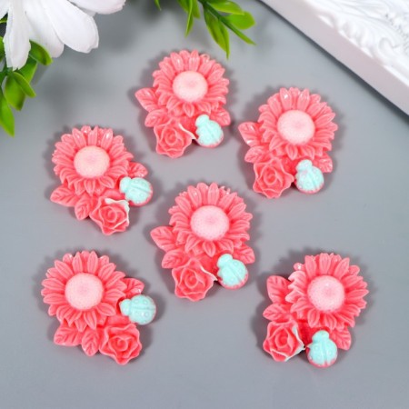 Decor for creativity plastic "Chamomile, rose and God's cow" peach 3.1x3.6 cm-1