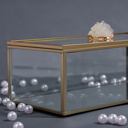 Mountains organizer for storage, with a lid, glass, with a mirror -bottom, 1 section, 21.5 × 10.5 × 7.5 cm, the color is transparent/copper-9