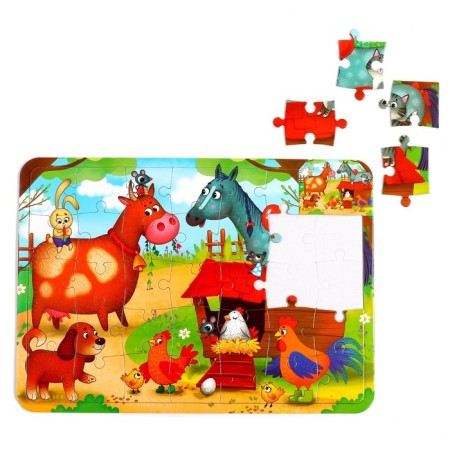 Puzzle in the frame "On the farm", 34 parts + coloring-1