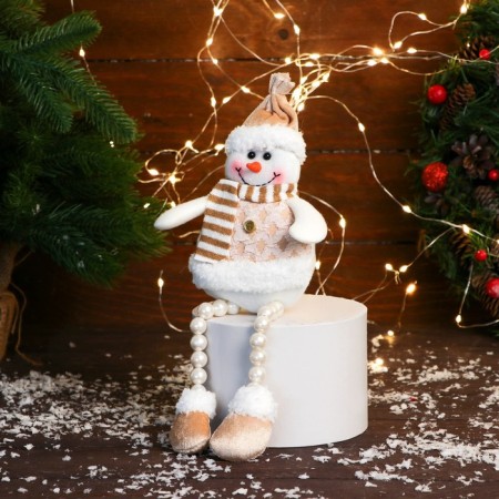 Soft toy "Snowman in a striped scarf, butterfly legs" 10x30 cm, gold