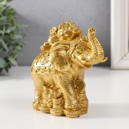 Necc Gold Polystone "Toad on an elephant with coins" 12x6.8x11.2 cm-5