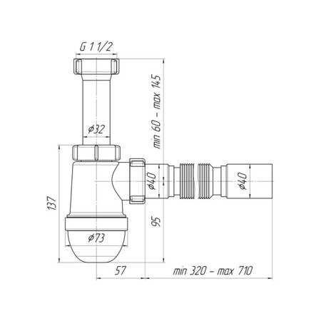 Siphon for sipi "Ani Plast" C0125, 1 1/2 "x40 mm, without release, with corrugation 40x40 mm-2