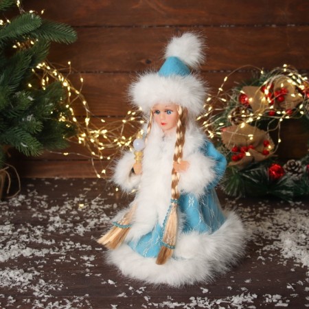 Snow Maiden "in a fluffy fur coat, with a flashlight" moves, with a backlight, 30x18 cm, blue-3