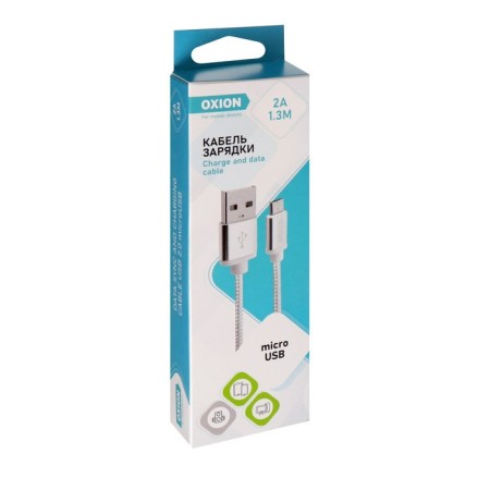 Oxion DCC258, MicroUSB - USB, charging + data transfer, 1.3 m, braid, white-3