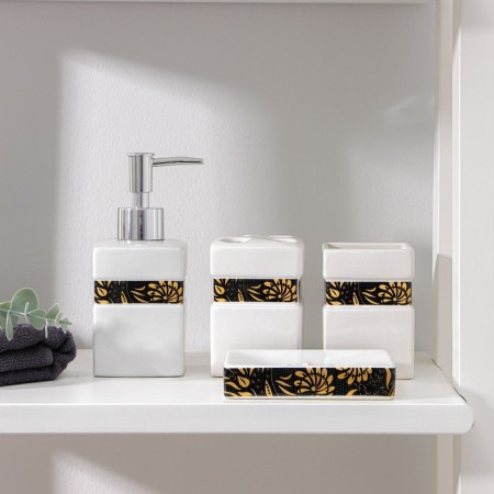 A set of accessories for the bathroom "Sunflower", 4 items (meter 350 ml, soap dish, 2 glasses), white color