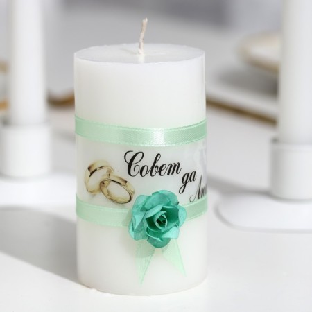 A set of wedding candles "Council and love with a rose" mint: parental 1.8x15cm, hearth 5x9.5cm-1