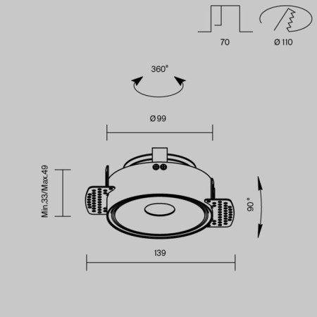 The built-in lamp Technical DL060-9W3-4-6K-TRS-B, LED, 9 W, 99x99x49 mm, 700 lm, black-8