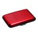 The business card between the plastic, metallic, with the departments inside, the red