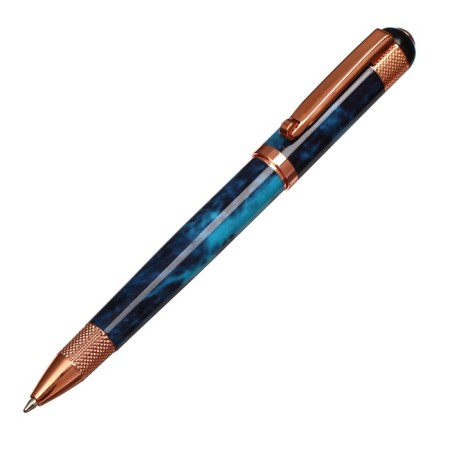 Gift handle, ball "Venzura" in the leatherette case, rotary, Blue marble body with gold-2