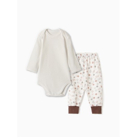 A set for a newborn (body/pants) "stars", beige color, height 68 cm