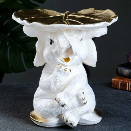 Figure - stand "Elephant with a leaf" "mother -of -pearl/gold, 30x30x30cm-1