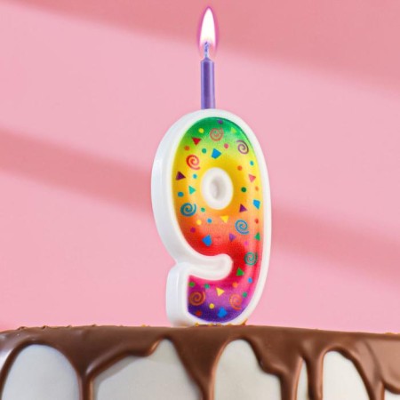 Candle for the cake "Color Flame", 10 cm, number "9"