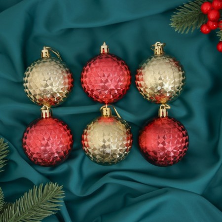Set of balls plastic D-6 cm, 6 pcs "melania" gold red