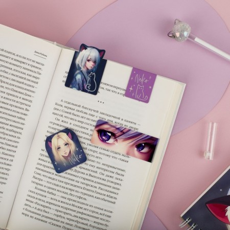 Magnetic bookmarks for books, set 4 pieces, Meshu "NEKO"-6