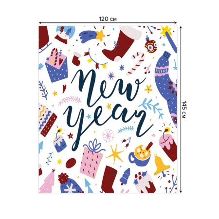 The tablecloth “Happy New Year”, rectangular, Saten, size 120x145 cm-1