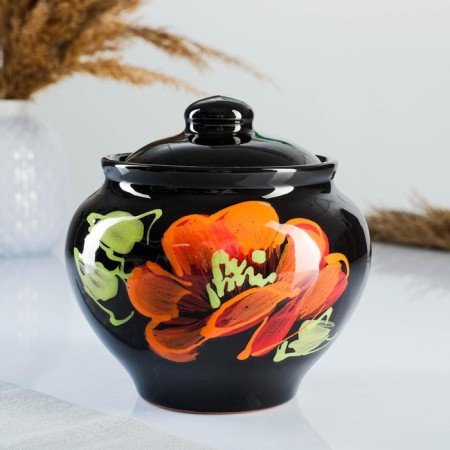 Set of pots "Gift with a sequence" 4x0.85l / 27x21x13cm, poppy on black-1