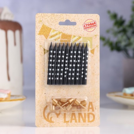 Candles in the Golden Star cake, 6 cm, 12 pcs, black-6