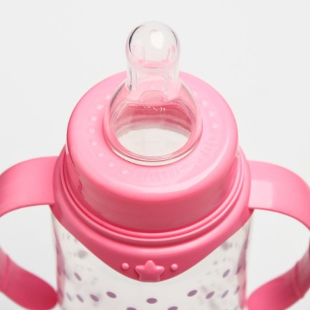 A bottle for feeding "daughter", classic throat, 250 ml., 0 months, with handles, pink color-4