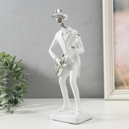 Polystone souvenir "Musician with guitar" White with silver 27.5x7.5x12.5 cm-3