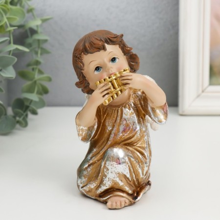 Souvenir Polystone "Angel plays on the pan-flash" golden 7x8x12.5 cm