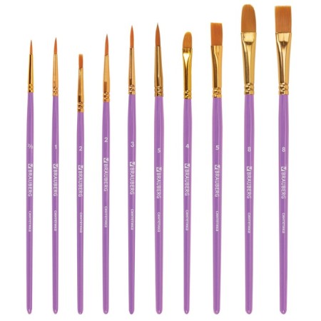 System of brushes synthetics 10 pieces, Brauberg, round; oval; flat; Liners-1