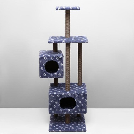 House for cats with a claw, with a site and shelf, 65 x 51 x 173 cm, gray with paws-5