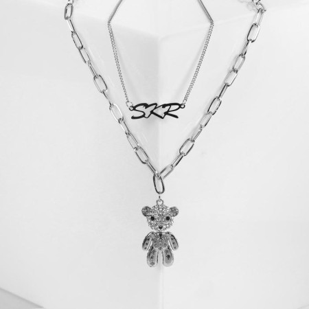 Piece "chain" Bear in rhinestones, white color in silver, l = 50 cm