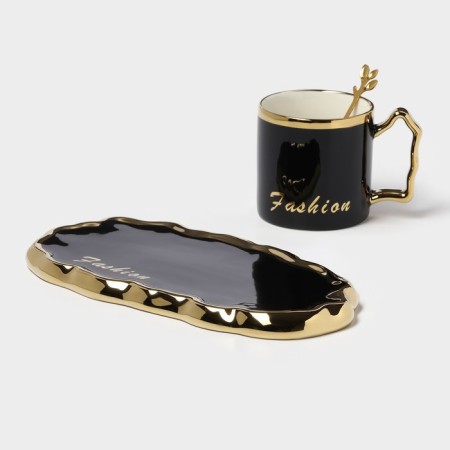 Tea couple ceramic "luxury", 3 items: mug 250 ml, saucer 23.5 × 13 cm, spoon, black color-3