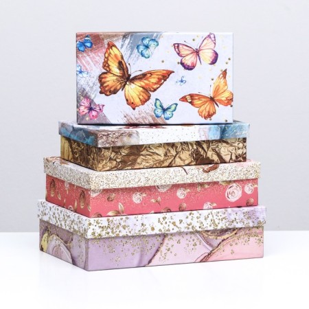 A set of rectangular boxes 4 in 1, "Round dance of butterflies", 30 x 20 x 8 - 24 x 14 x 5 cm-1