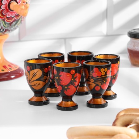 A set of glasses with a tray, 6 pcs - 30 ml, Khokhloma-3