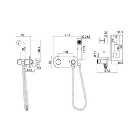 Mixer for IDDIS Axes Axesbrbi08, with a hygienic shower, built -in, chrome-3