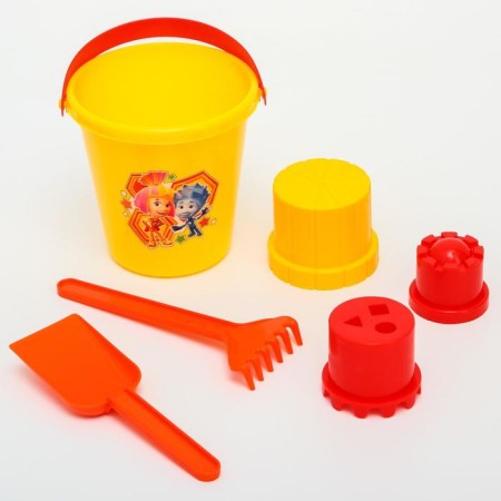Sanding set of fixtures "Simka and Nolik": bucket 1 l, rake, scoop, 3 molds, in a backpack-3