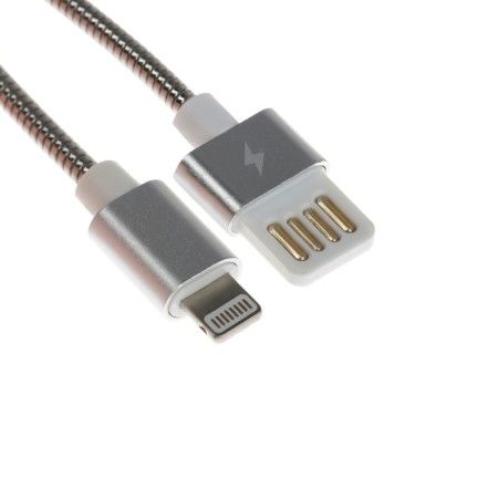 Lightning cable - usb, 2.1 a, metal braid, 1 meter, silver