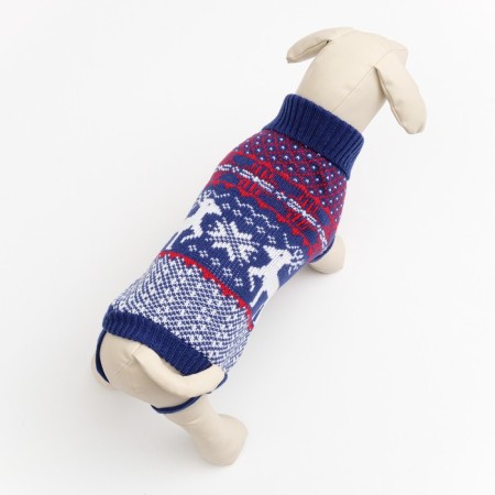 Sweater knitted with the ornament "Deer", Size L (DS 26, OG 32-42, Osh 22-32 cm), Blue-2