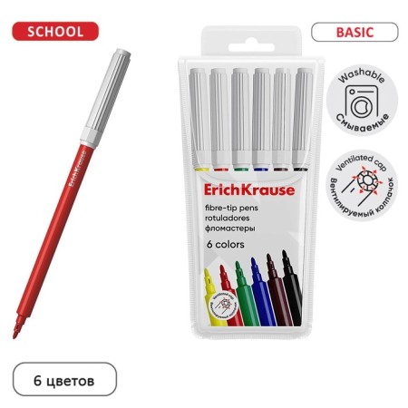 Flomasters 6 colors, Erichkrause Basic, ventilated cap