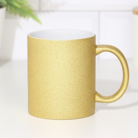 Coraming mug of ceramic with a logo, gold glitter color, 320ml-1