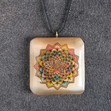 Pendant "Mandala", square, selenite