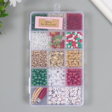 Glass beads 6/0, 8/0 in the box "New Year" beads and brushes 10x17.5x2 cm-3
