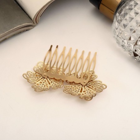 Liberty hair crest "Mountain flower double, 5x6.5 cm, gold-1