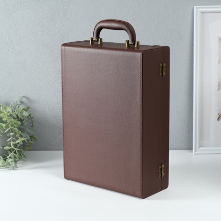 Casket wood, leatherette for 2 bottles of premium 3 objects 11.5x26x37 cm-4