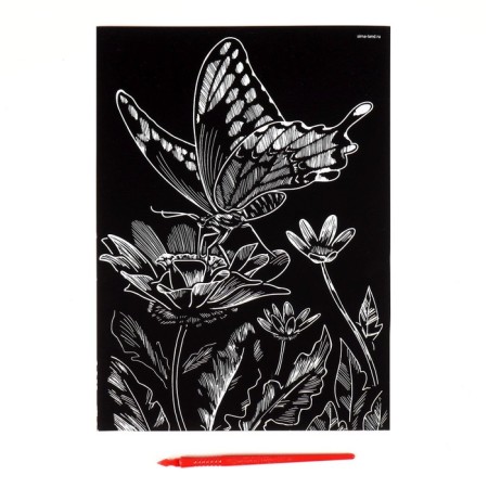 Engraving on the “butterfly on the flower” substrate with the metallic effect “silver” A4-2
