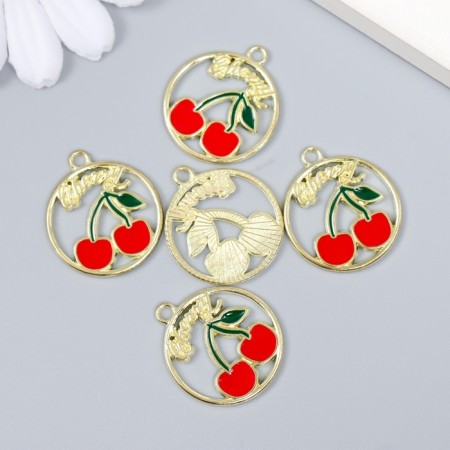 Decor for creativity Metal, enamel "Cherry in the circle" gold 2.1x2.5 cm-2