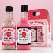 Gift kit of cosmetics GRL BOSS, shower gel 250 ml and bath salt 300 g, pure happiness